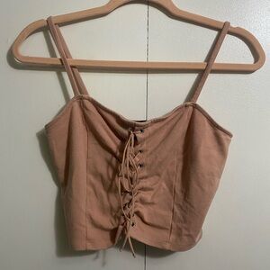 Women's Forever 21 Blush Tan Lace-Up Crop Top